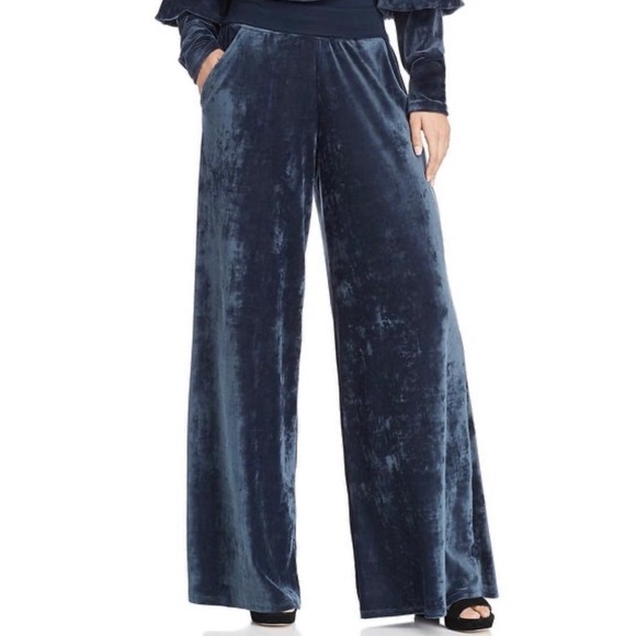 Joie Pants - JOIE LEMANI Dark Blue Wide Leg Velour Pull On Pant